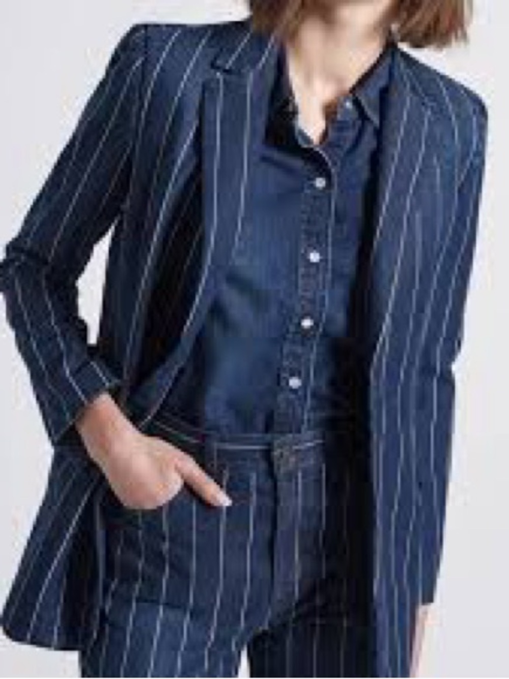 Current/Elliott The Calla Denim Pinstriped Blazer